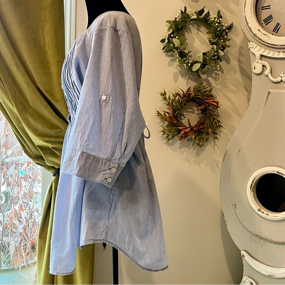 Pure Energy Blue & White Striped Tunic – Cottagecore Peasant Blouse Size 2 - Picture 3 of 9